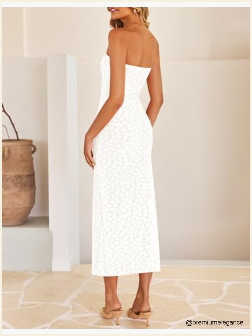 Strapless Floral Bodycon Midi Dress, Summer Wedding Guest Beach Formal - Picture 5 of 7